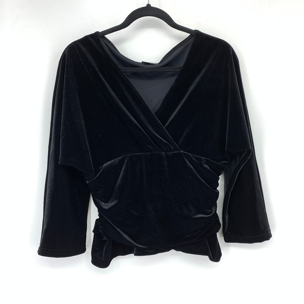 MSK V-Neck 3/4 Sleeve Ruched Sides Top Womens Sz Medium Black Velvet